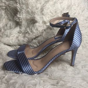 Kelly & Katie blue & white stripped open toe heels